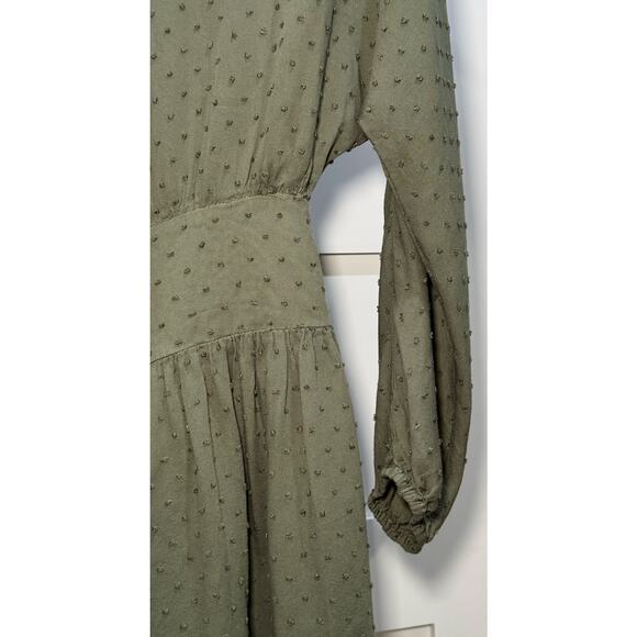 LuLus Boho Rayon Mini Dress Olive Green Dot Women's Size Small - Picture 15 of 15